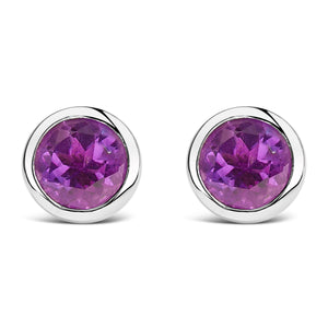 .925 Sterling Silver 6MM Bezel Set Created Purple Amethyst Solitaire Stud Earrings