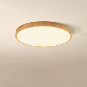 Nordic Solid Wood Round Ultra Thin LED Flush Mount Ceiling Light 18W