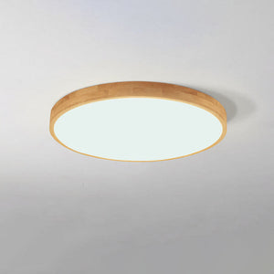 Nordic Solid Wood Round Ultra Thin LED Flush Mount Ceiling Light 18W
