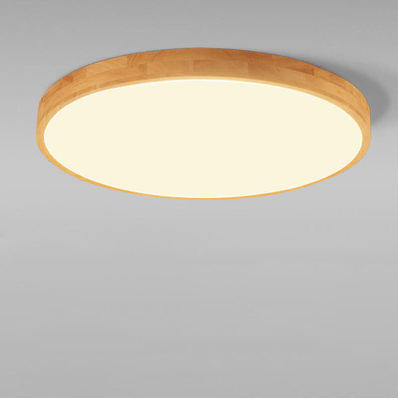 Nordic Solid Wood Round Ultra Thin LED Flush Mount Ceiling Light 18W