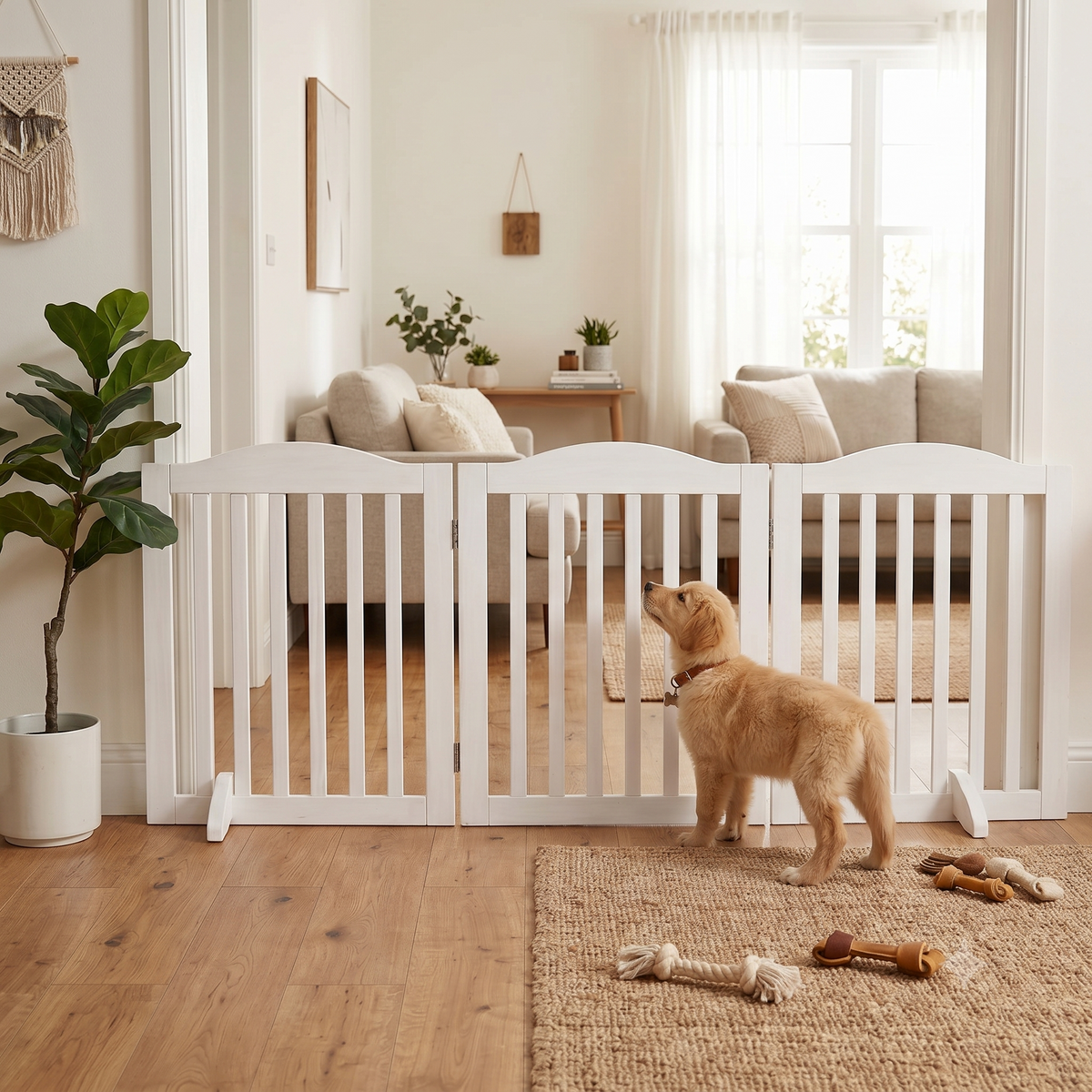 Wooden Freestanding Foldable Pet Gate for Dogs