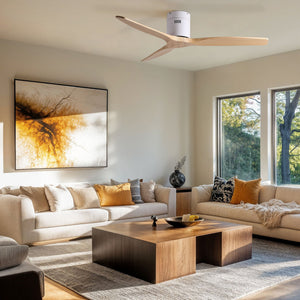 Low Profile Flush Ceiling Fan Without Light - Matte White / White