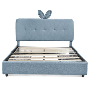 Upholstered Bed With Oversized Rabbit Ear Headboard, LED Lights & 4 Storage Drawers