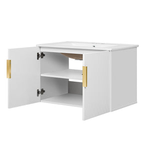 Bathroom Vanity With Sink, Rectangular Storage Cabinet With 2 Soft Closing Doors