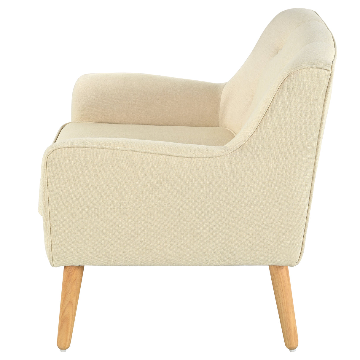 Mid-Century Modern Armchair - Tufted Fabric Accent Chair with Solid Wood Legs