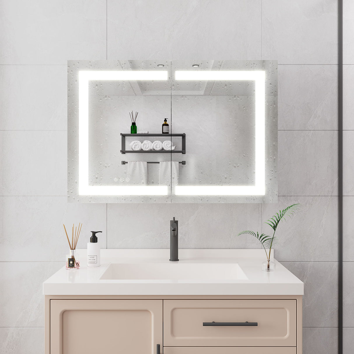 Medicine Cabinet With LED Vanity Mirror, Anti-Fog, Waterproof, Dimmable With Touch Switch