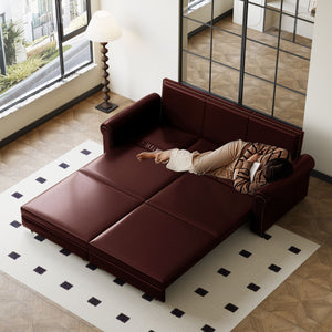 3 In 1 Convertible Sleeper Sofa With Nailhead Trim & Rolled Arm