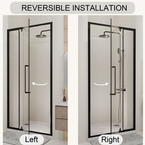 Semi Frameless Pivot Hinged Shower Door, Reversible Design