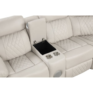 Lacrosse - Power Reclining Sectional Sofa & Bluetooth Speakers, LED Lights, Console Storage, Cup Holders And USB Charging - Beige