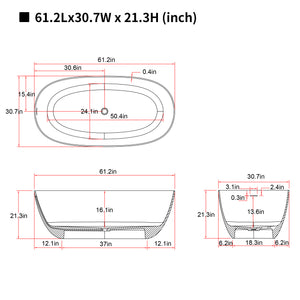 61'' Freestanding Bathtub with Overflow and Pop-up Drain