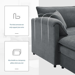 Modular Sectional With Deep And Wide Seat, Cloud Couch Set With Double Cushions Sofa With Movable Ottoman