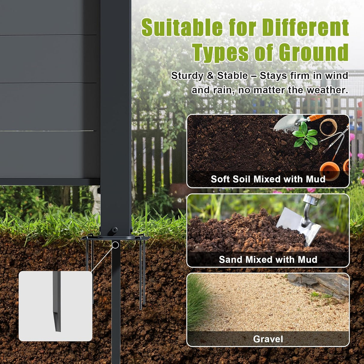 Outdoor Privacy Screens, 50" W x 50" H Air Conditioner Fence, Trash Can Enclosure (3 Panels, Black)