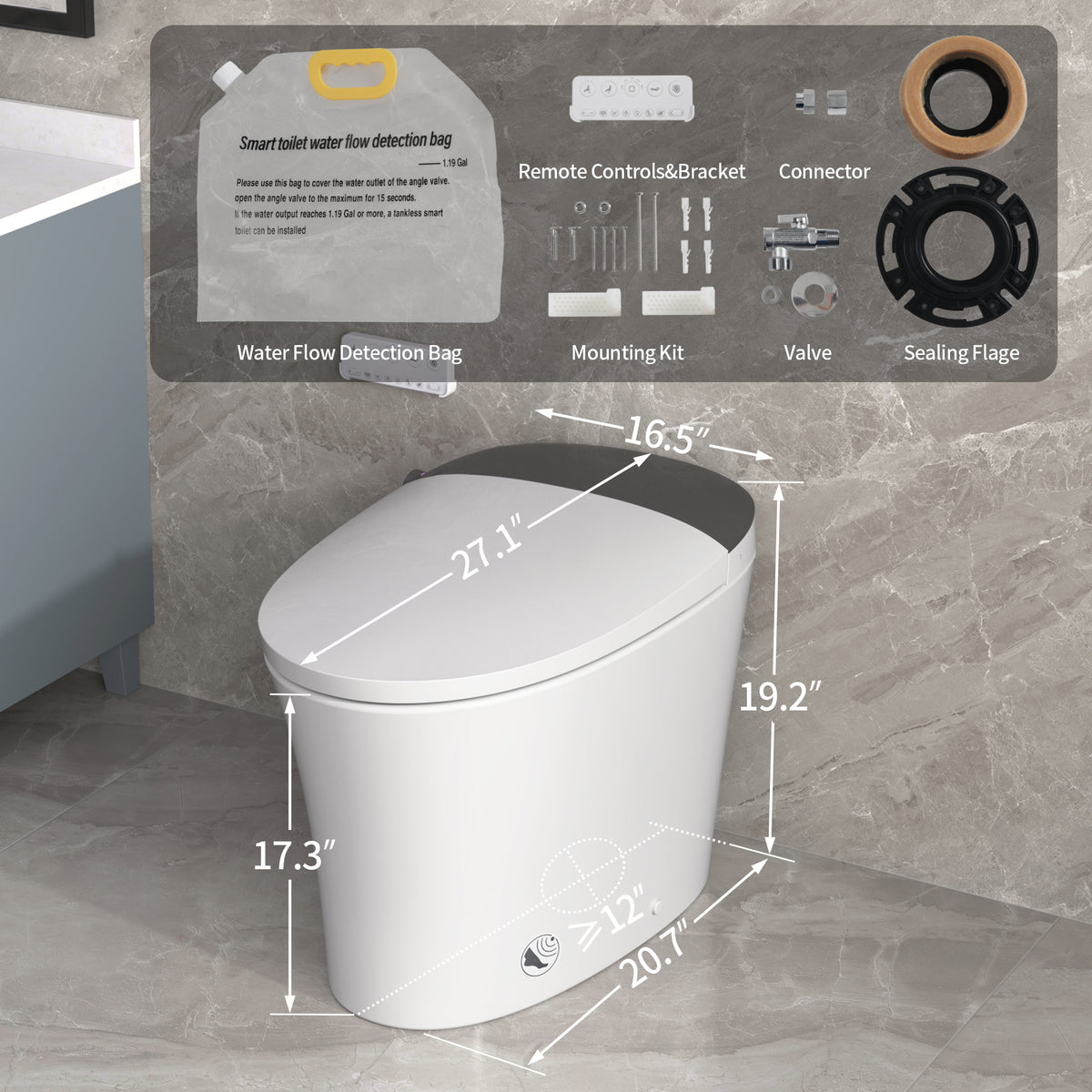Elongated Smart Toilet with Bidet and Heated Seat