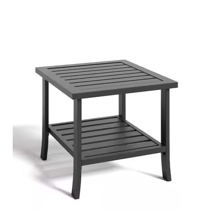 Square 2 Tier Outdoor Side Table with Slatted Top - Black or Dark Brown