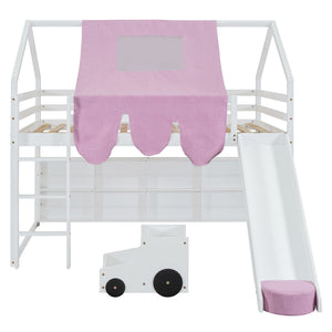Loft Bed With House Shaped Frame And Tent