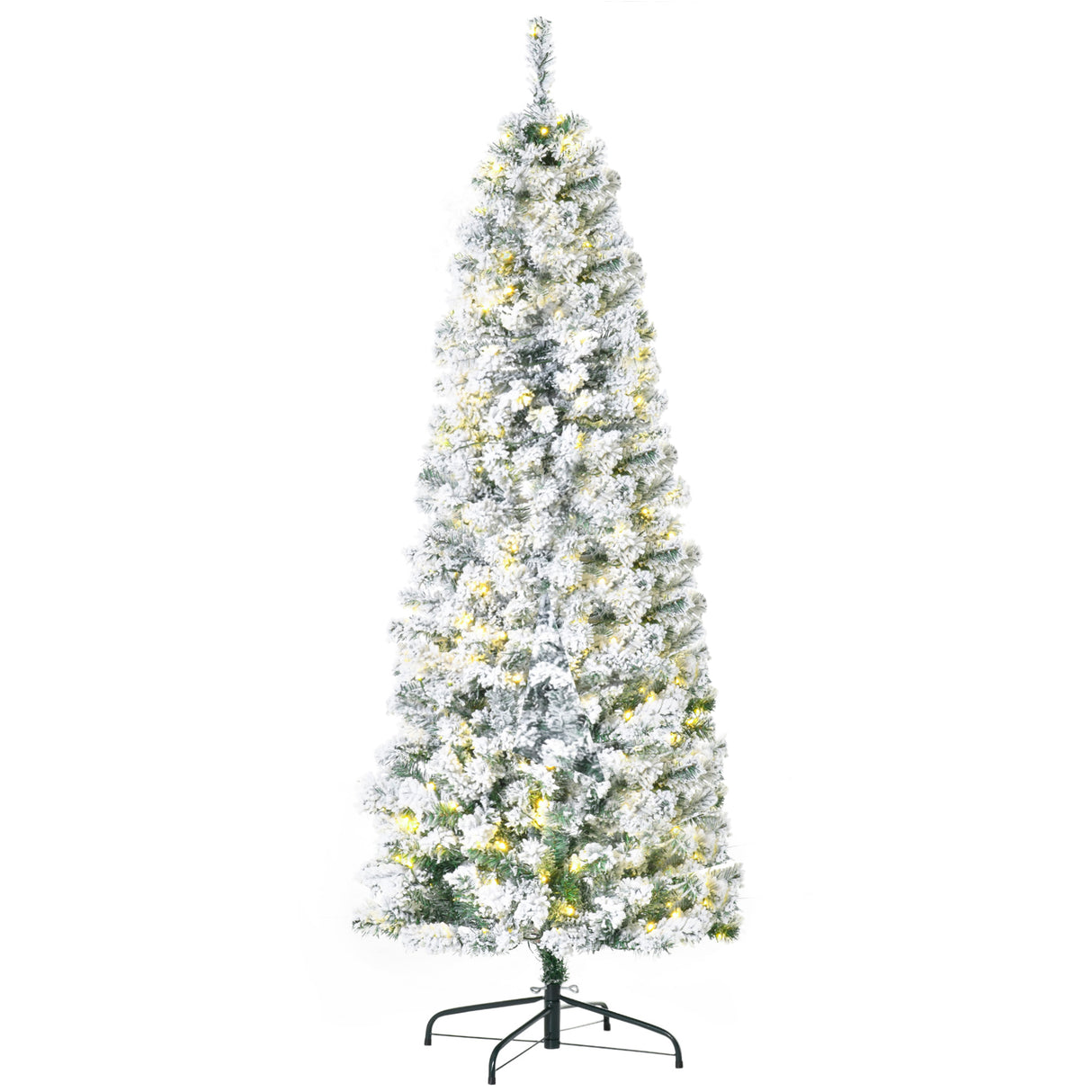 HOMCOM 6ft Pre-Lit Snow-Flocked Slim Douglas Fir Christmas Tree