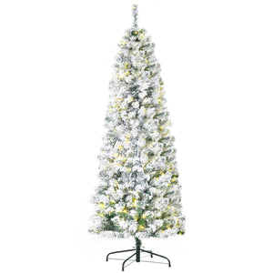 HOMCOM 6ft Pre-Lit Snow-Flocked Slim Douglas Fir Christmas Tree