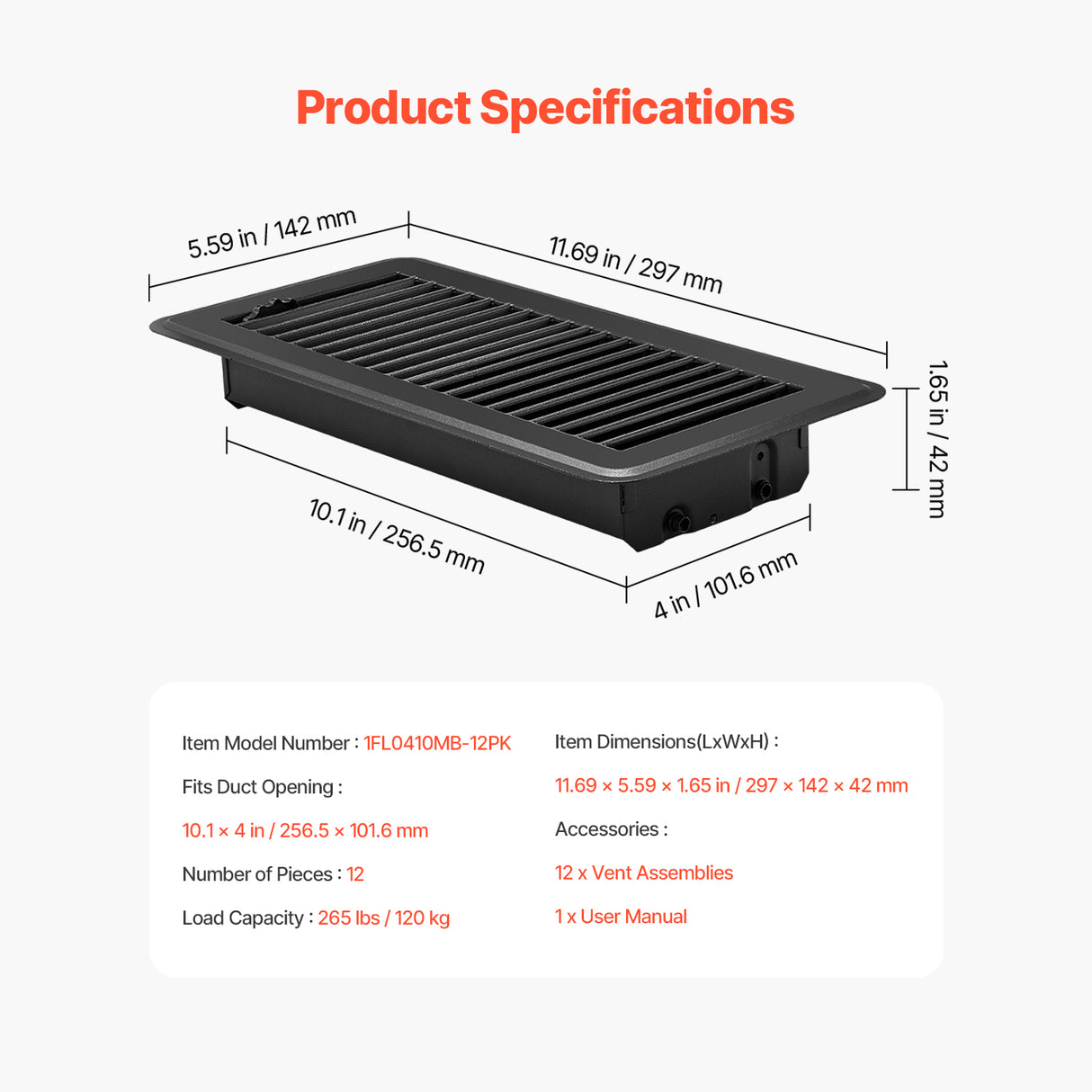 Floor Registers 4 x 10 Inch 12-Pack Iron Floor Vents for HVAC Vent Grilles