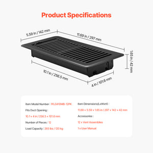 Floor Registers 4 x 10 Inch 12-Pack Iron Floor Vents for HVAC Vent Grilles