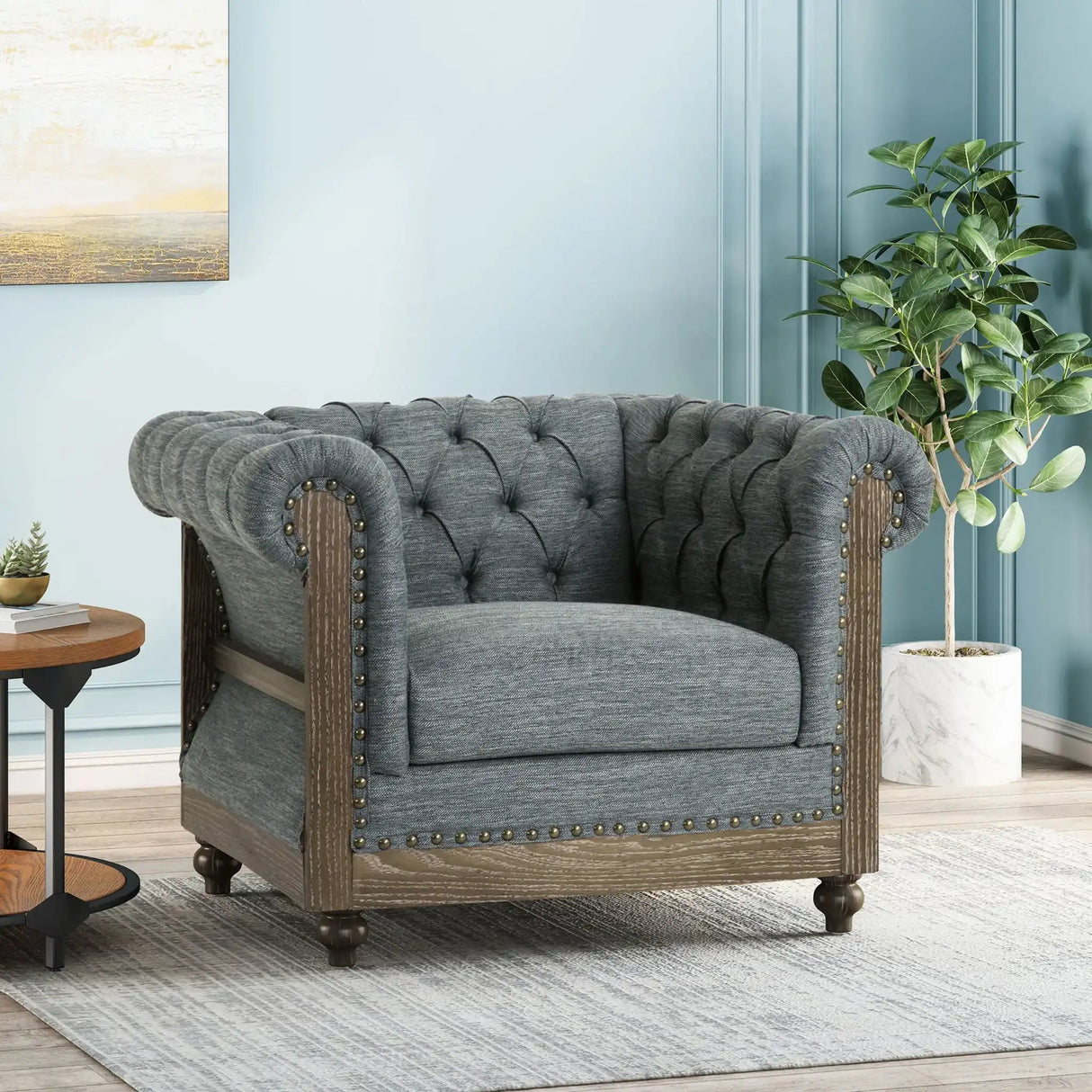 Fabric Upholstered Club Chair With Scrolled Tuxedo Arms - Best Buy Furniture