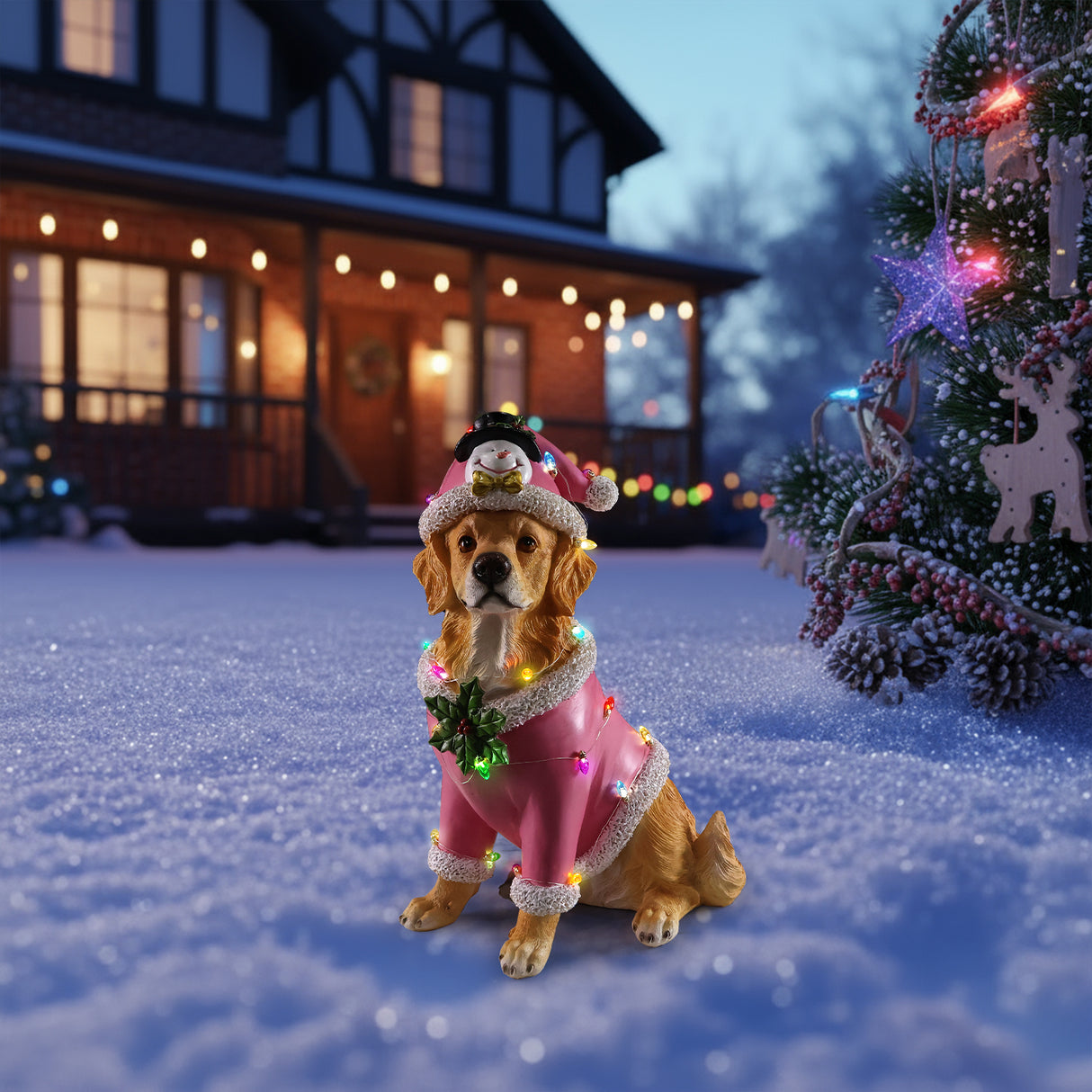 Christmas Golden Retriever Statue