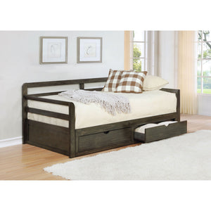 Twin Long 2 Drawer Daybed With Extendable Trundle, Storage Drawers, Fits Standard Mattress - Gray