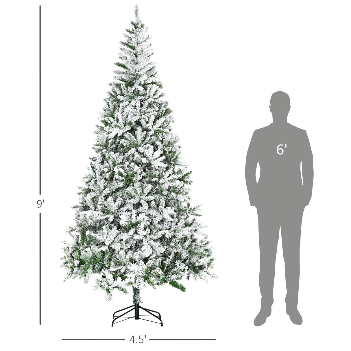 HOMCOM 9' Tall Unlit Snow Flocked Pine Artificial Christmas Tree