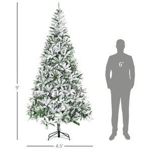 HOMCOM 9' Tall Unlit Snow Flocked Pine Artificial Christmas Tree
