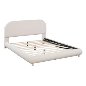 Upholstered Platform Bed With Thick Solid Frame And Stylish Curve-Shaped Design