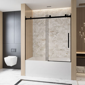 Frameless Single Sliding Shower Door, Square Tube Track