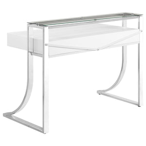 Serrano - 2 Drawer Writing Desk With Polished And Tempered Glass Hutch - Glossy White
