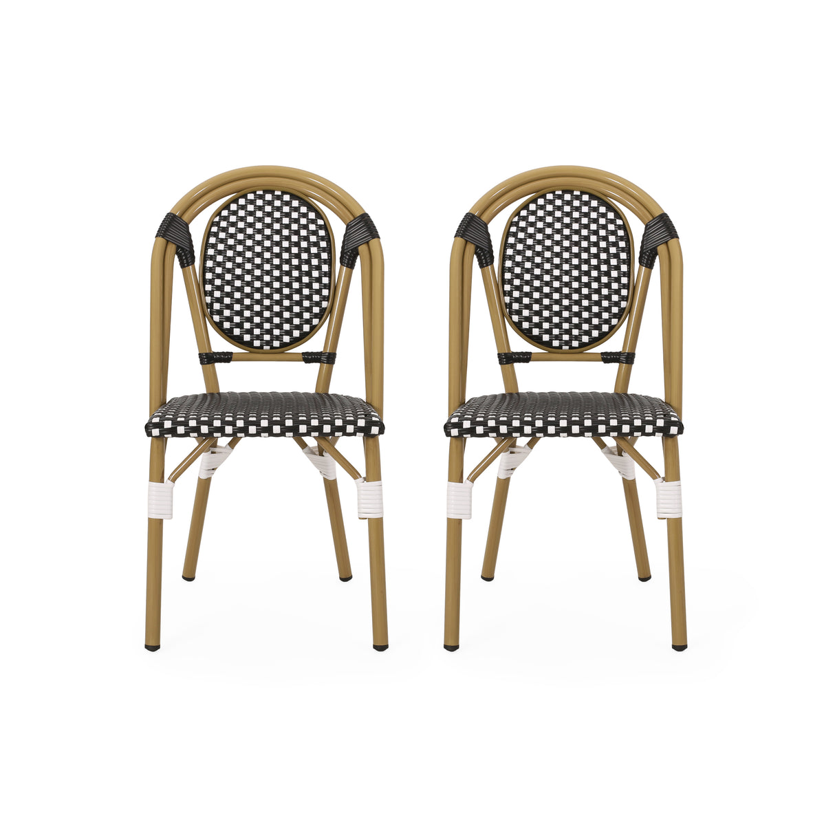 Outdoor PE Rattan and Aluminum French Bistro Chair, Set of 2