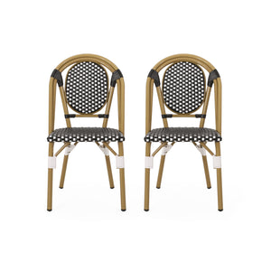 Outdoor PE Rattan and Aluminum French Bistro Chair, Set of 2