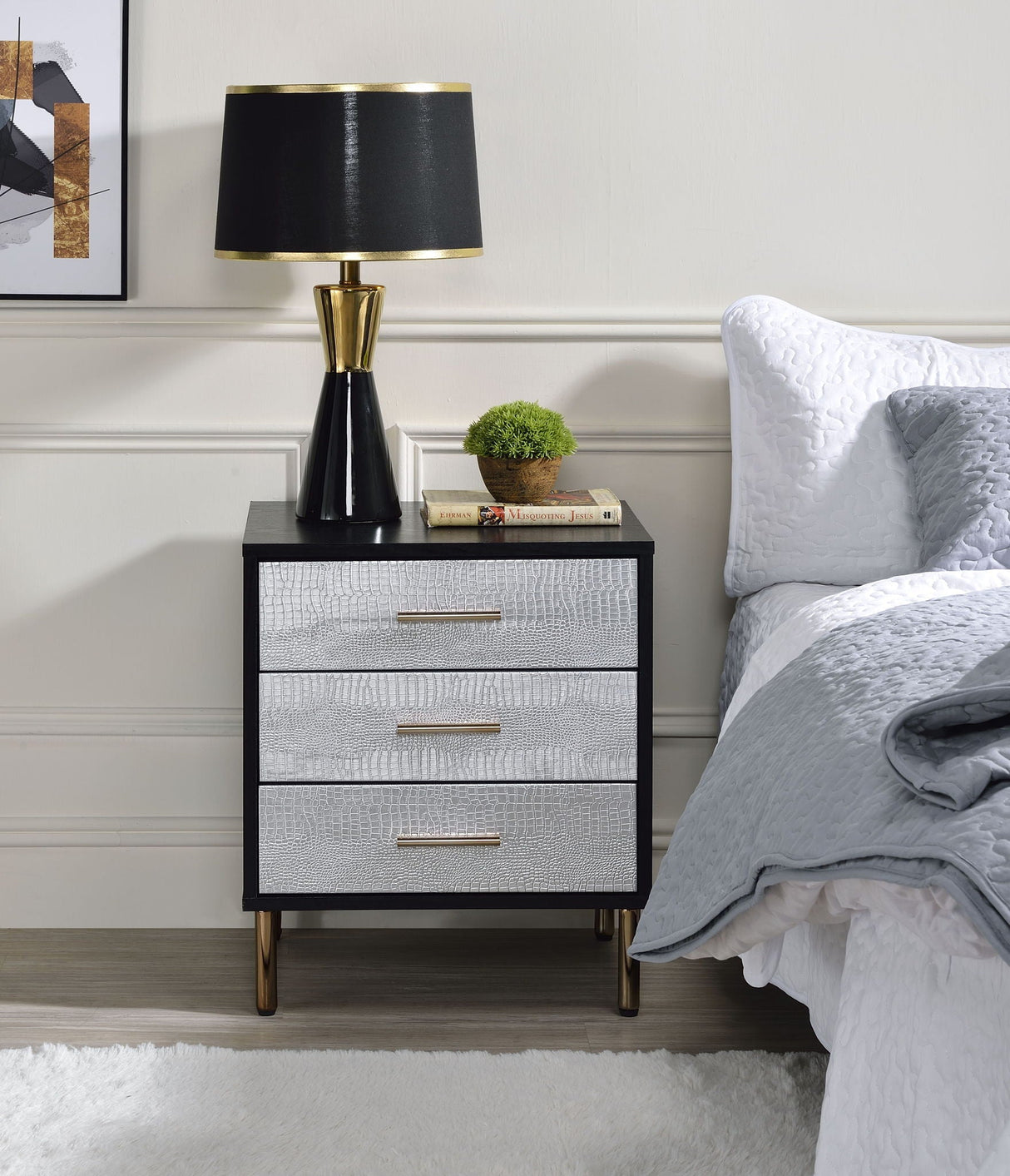 Myles - Nightstand - Black / Gold / Silver - Best Buy Furniture