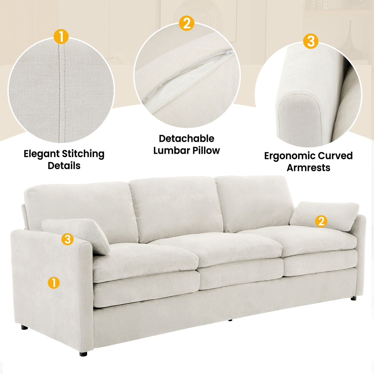Cozy Upholstered 3 Seater Sofa Cushion For Living Room