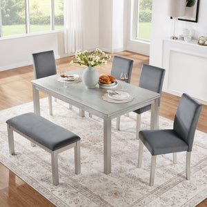 Dining Table Set, Table With A Rectangular Table And Upholstered Chairs