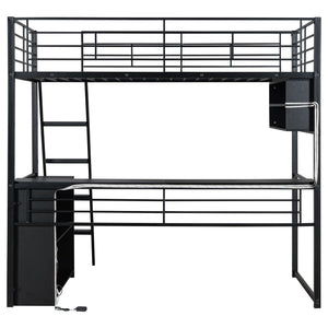 Loft Bed With LED Desk And 4 Storage Shelves