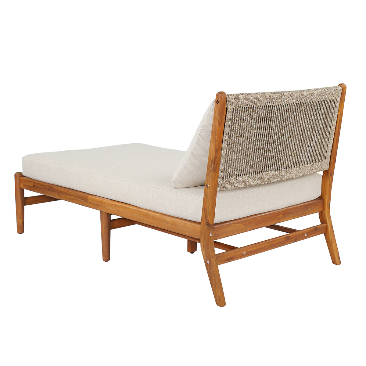 Cape Outdoor Acacia Chaise Lounge with Rope Woven