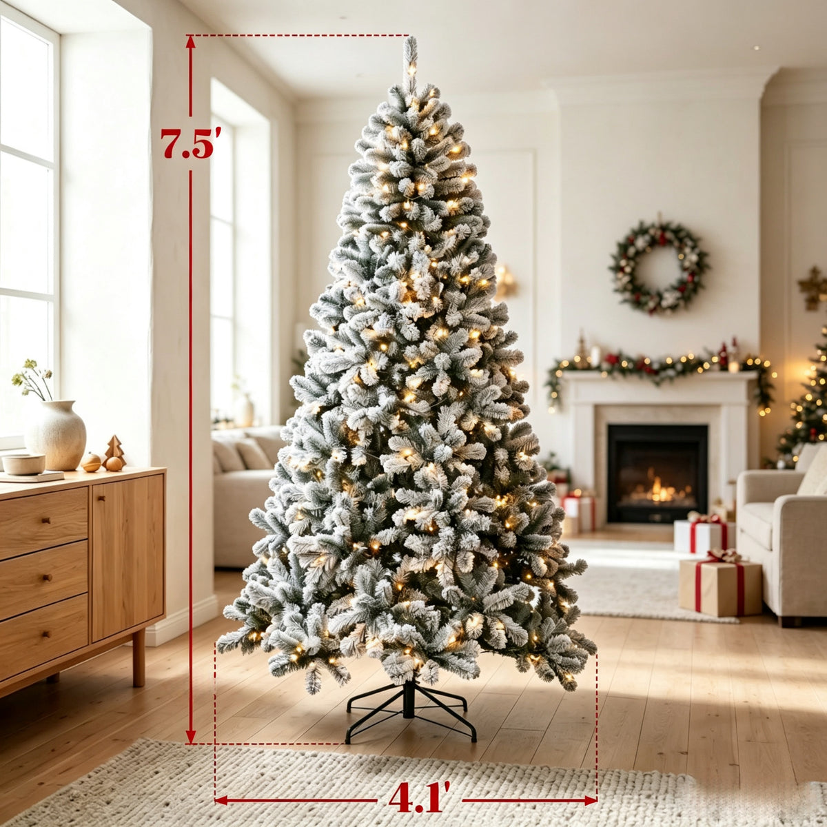 7.5 ft Pre-Lit Flocked Fraser Fir Artificial Christmas Tree