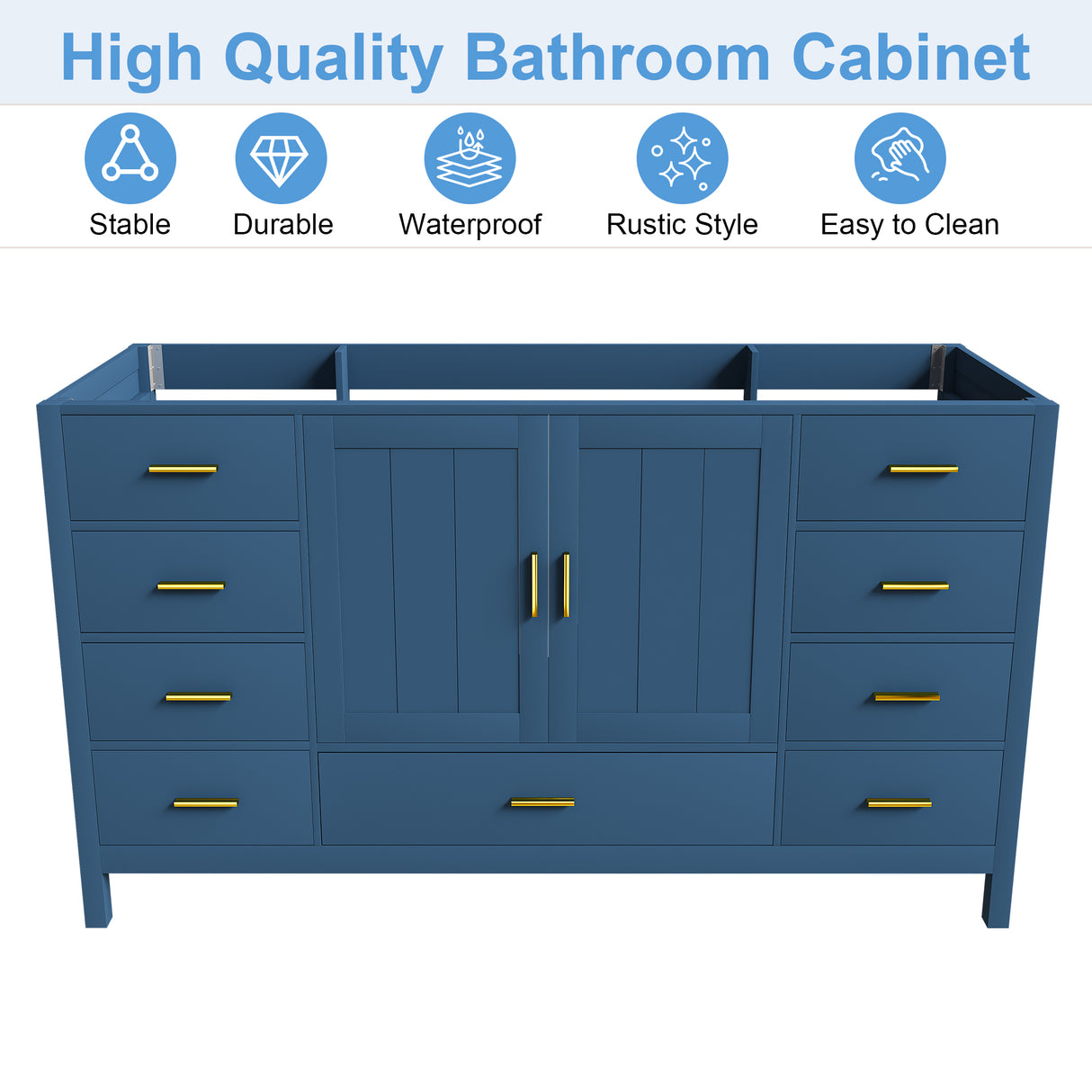 60" Bathroom Vanity Base Cabinet with 2 Soft-Close Double Doors