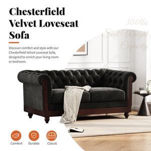 Chesterfield Velvet Loveseat Sofa, 2 Person Rolled Arm Upholstered Couch - Best Buy Furniture