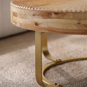 Modern Round Coffee Table With Wooden Carving Pattern
