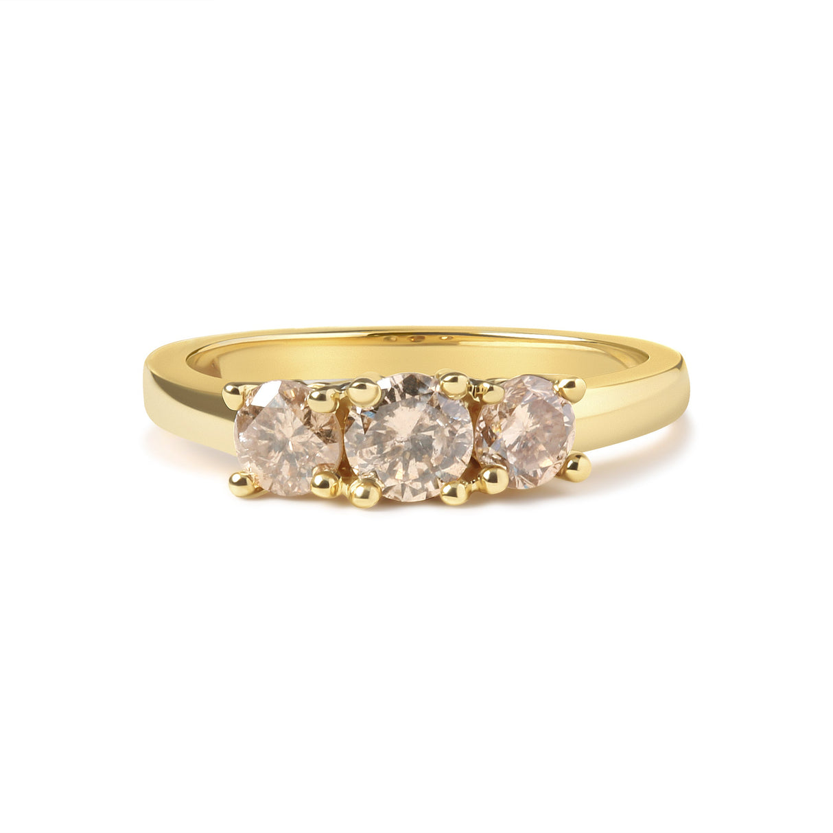 10K Yellow Gold 1.00 Cttw Champagne Diamond 3-Stone Band Ring (J-K Color, I1-I2 Clarity)  - Size 7