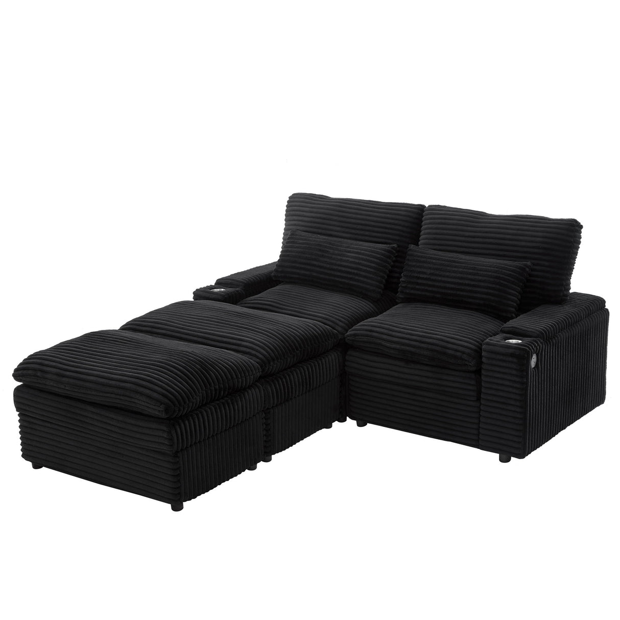 Convertible Loveseat Sofa With Storage, USB Ports, Cup Holders
