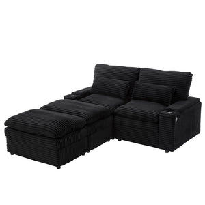 Convertible Loveseat Sofa With Storage, USB Ports, Cup Holders