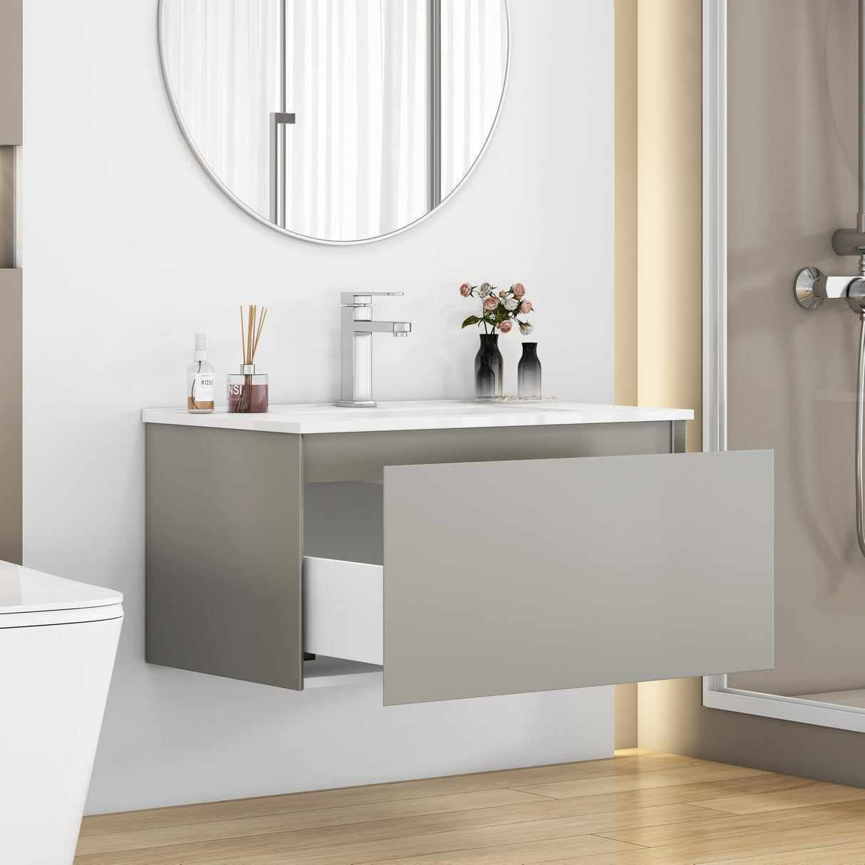 32-Inch Wall-Mounted Bathroom Vanity with Soft-Close Drawer