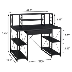 Black Office Desk with Open Shelves and Hutch - Black