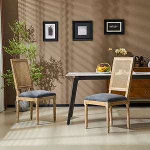 French Country Dining Chair With Rectangular Cane Backrest And Smooth Upholstered Seating - Best Buy Furniture