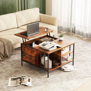 Lift Top Coffee Table With Storage, Adjustable Height Living Room - Black / Brown