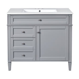 Bathroom Vanity With Mirror Cabinet, Single Sink With 2 Soft Closing Doors And 4 Drawers